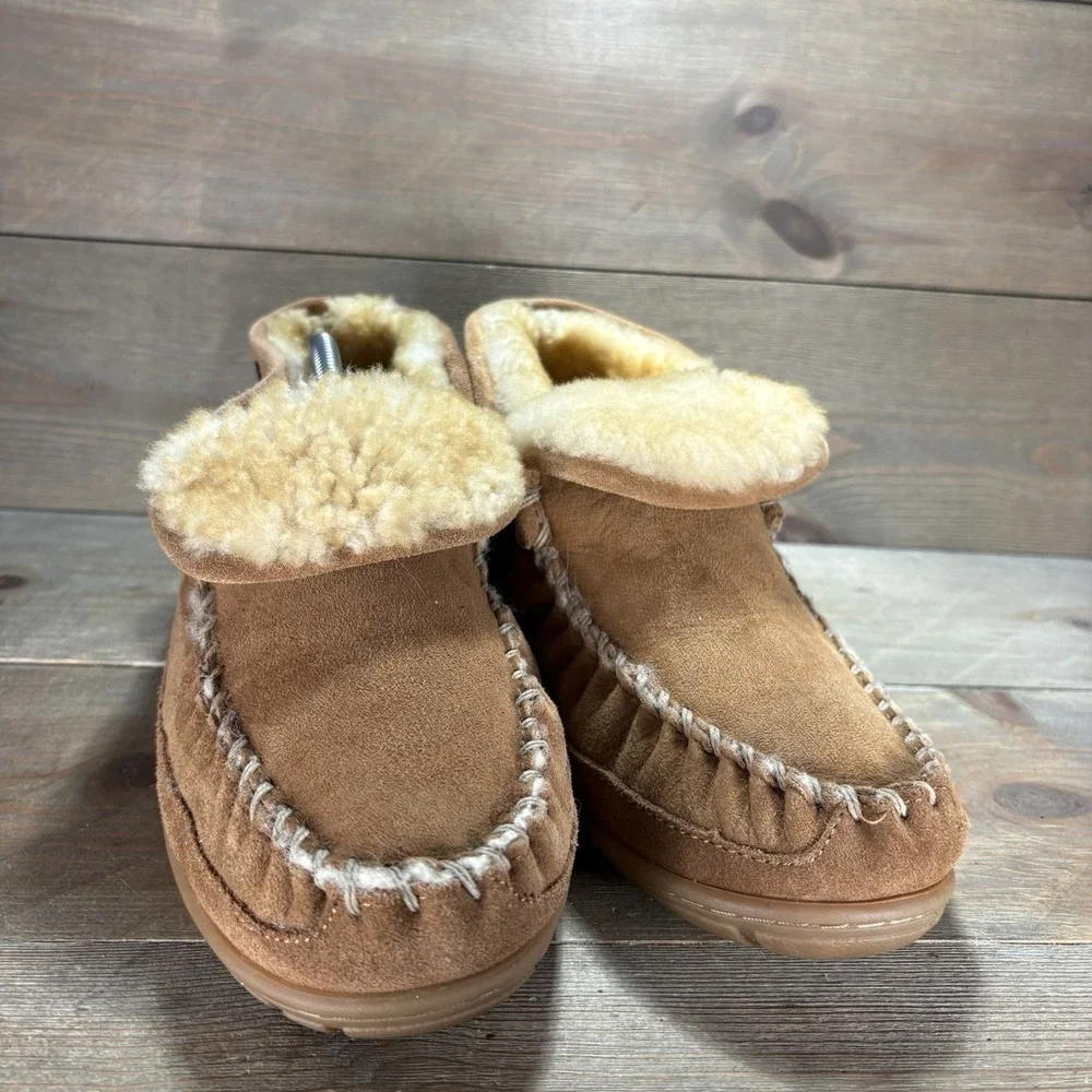 ll bean wicked good mens size 9 shoes brown suede shearling boot moc slippers